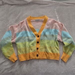 Urban Outfitters Striped Multicolor Cropped Button-Front Sweater Cardigan